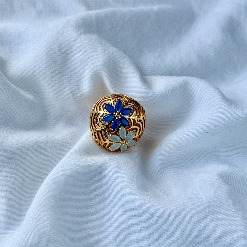 Two Flower Web Ring - Gold Plated - Size 7